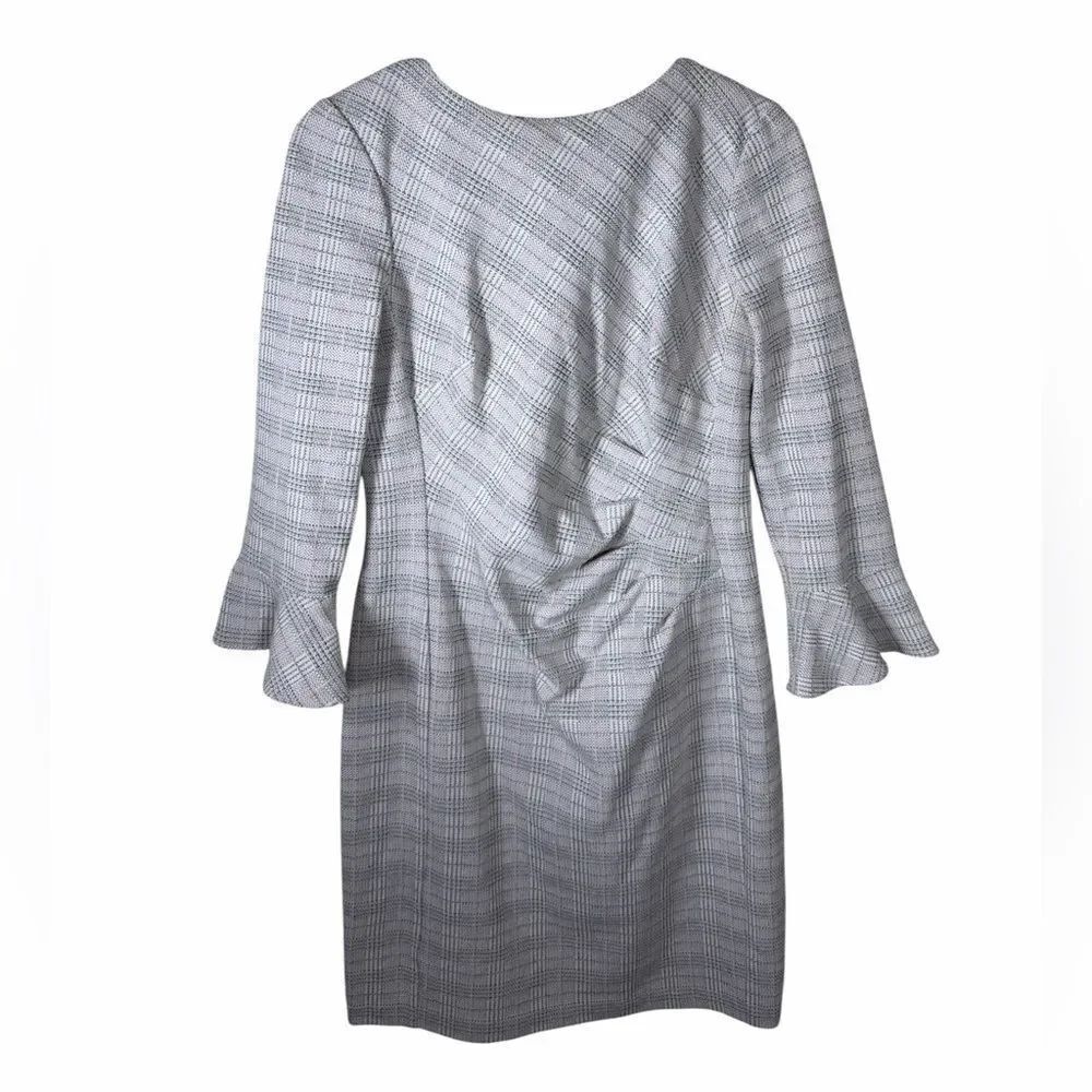Ralph Lauren Gray Plaid Sheath Dress with Flared Sleeves